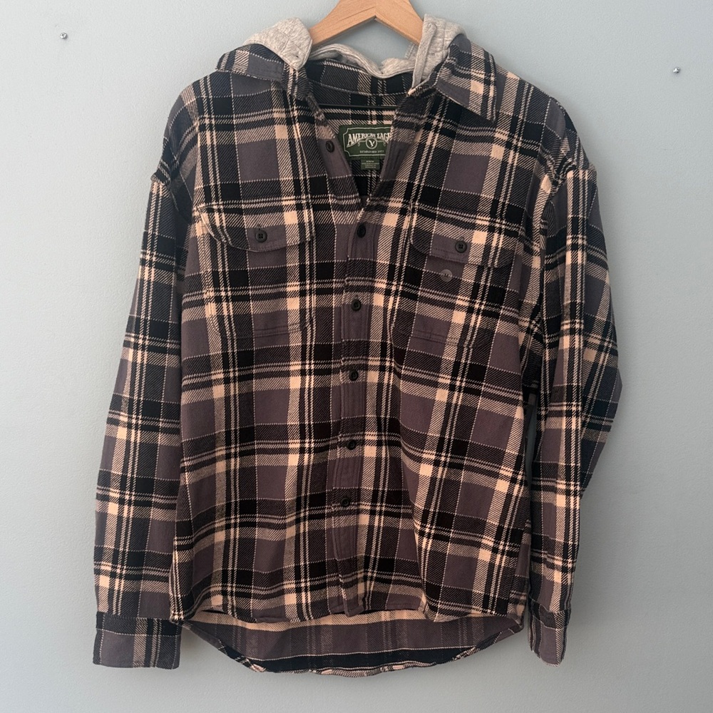 NWT American Eagle Plaid Hooded Flannel Shirt